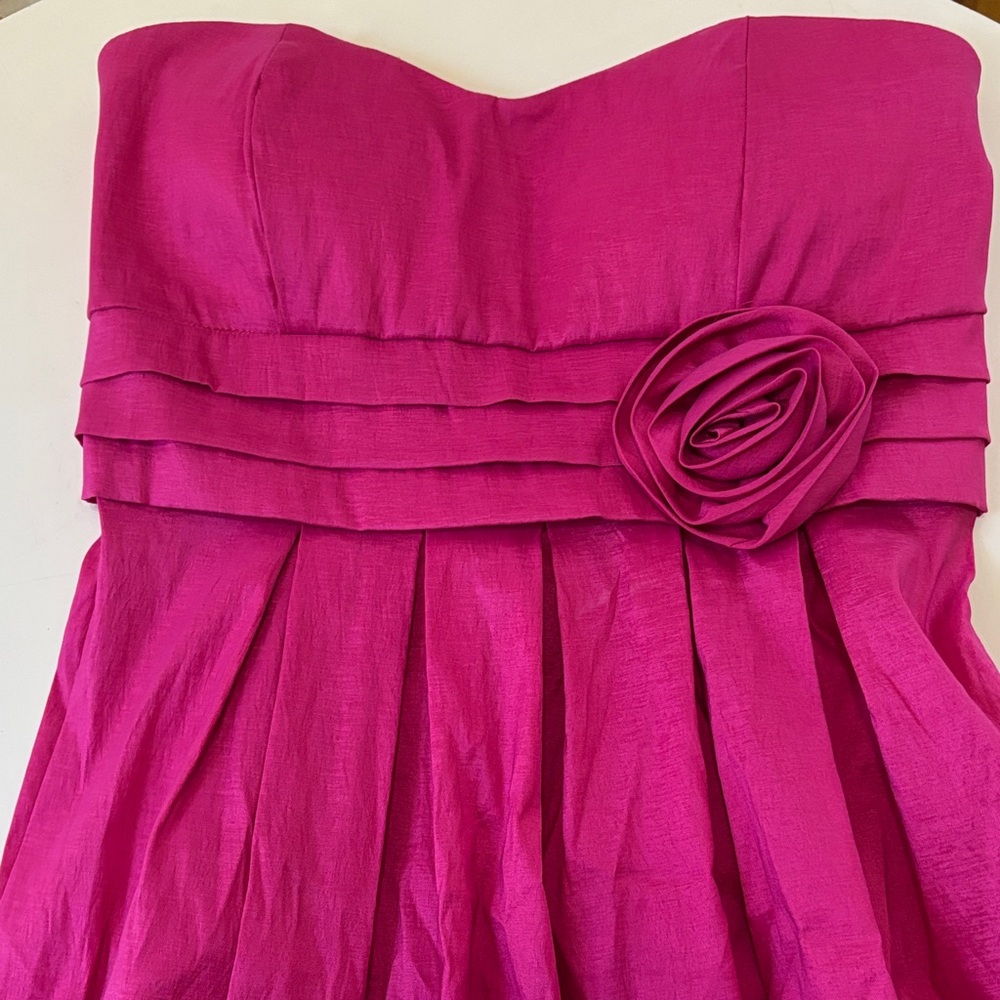 Playful Strapless Pink Dress with Floral Accent